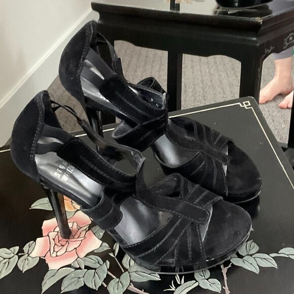 Stuart Weitzman Stiletto Heel Platform Sandals Slip-On Size 7US Black - Picture 3 of 4